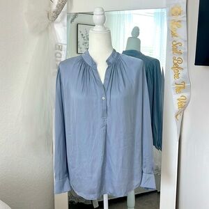 Margaret O’Leary Satin Long Sleeve Romantic Light Blue Blouse Medium